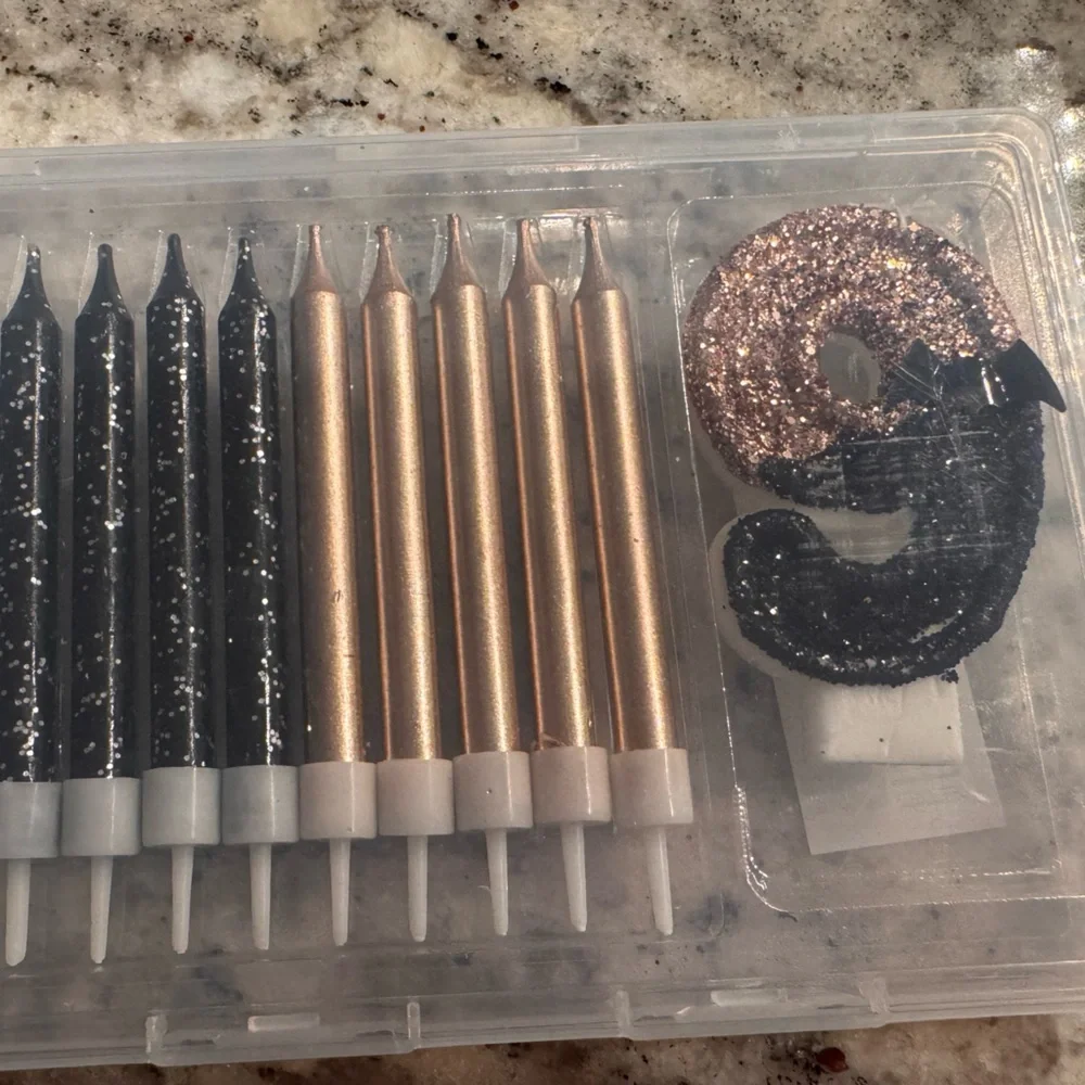Black Gold Glitter Birthday Candle Set number 9 NEW IN BOX